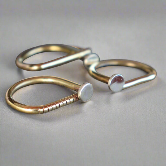 brass silver mix metal rings handmaide nail design