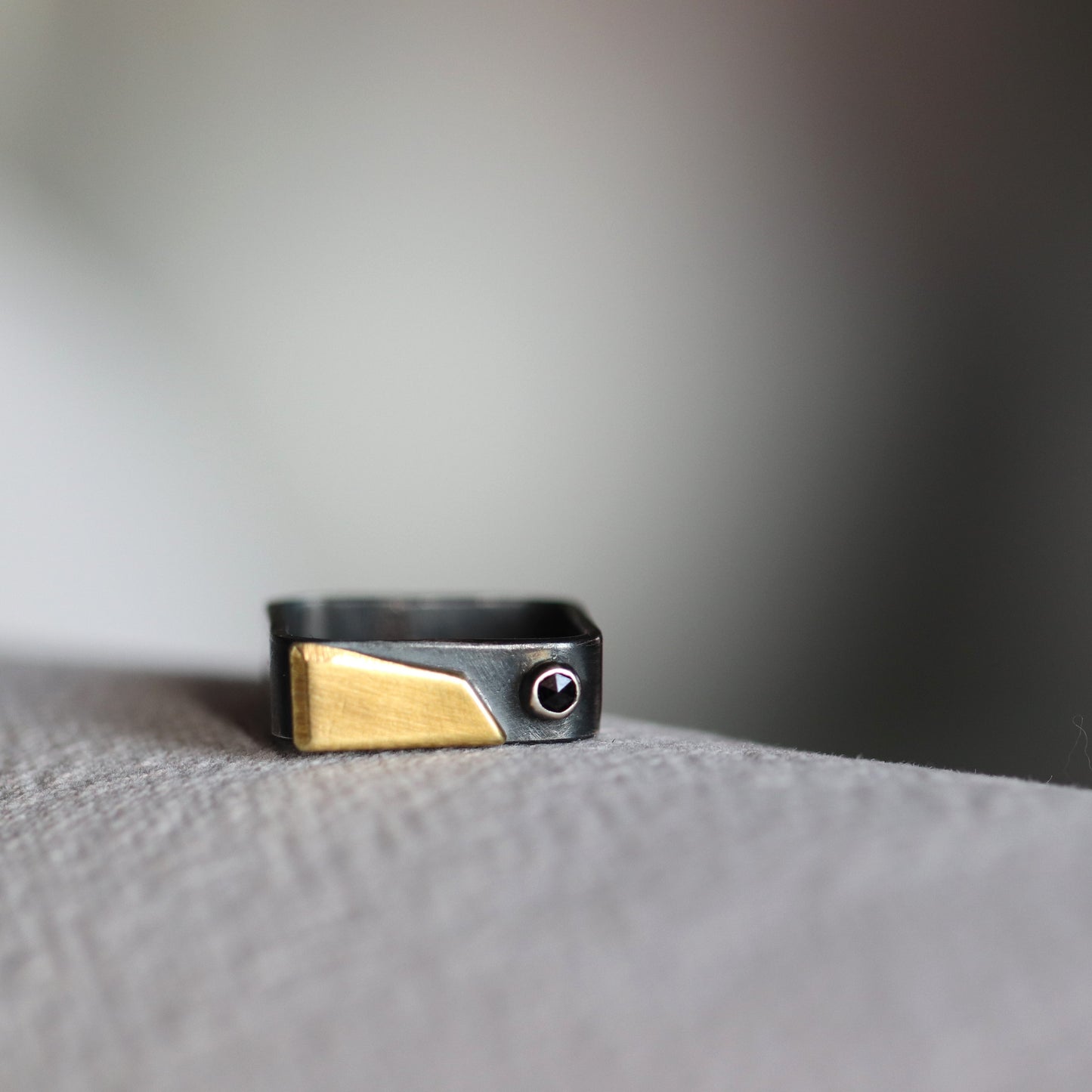 silver brass mix metal ring black spinel square unique contemporary jewelary artisan