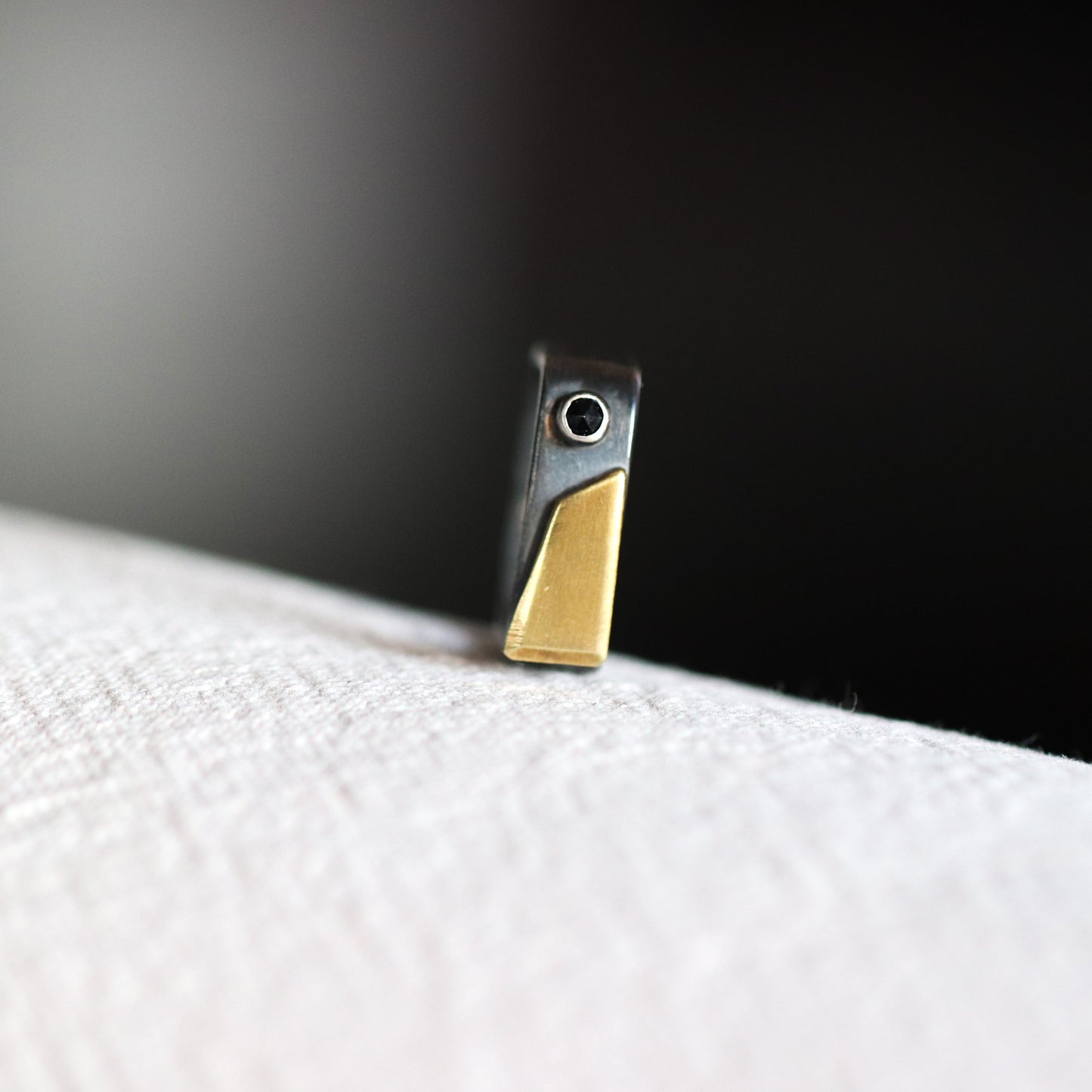 silver brass mix metal ring black spinel square unique contemporary jewelary artisan