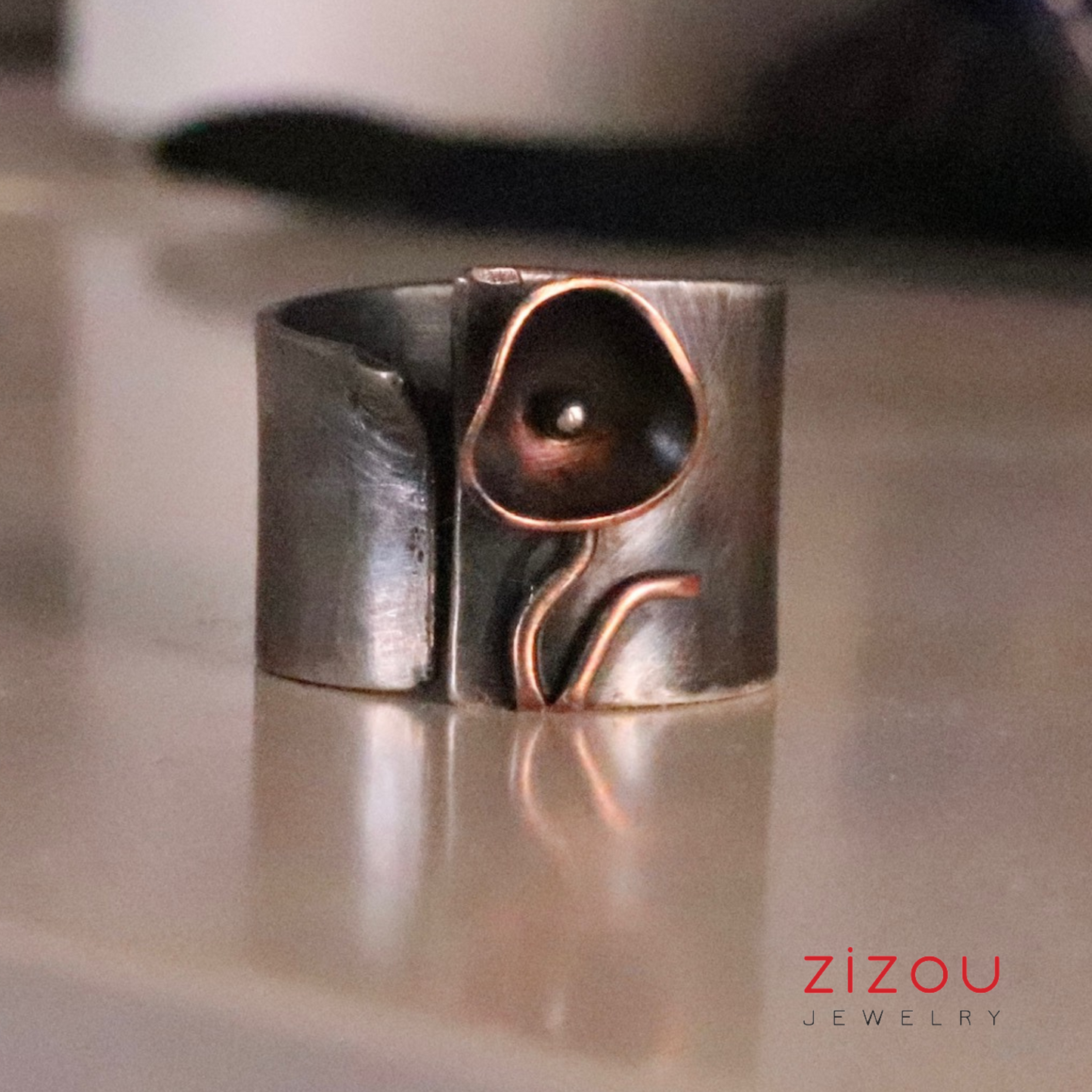 Crni cvijet / mix metala / prsten