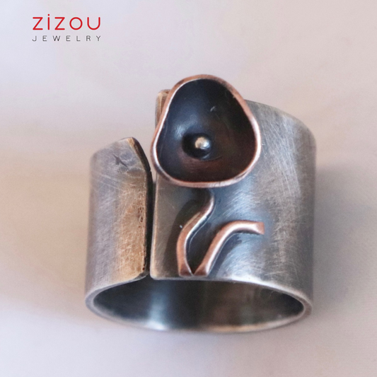 Crni cvijet / mix metala / prsten