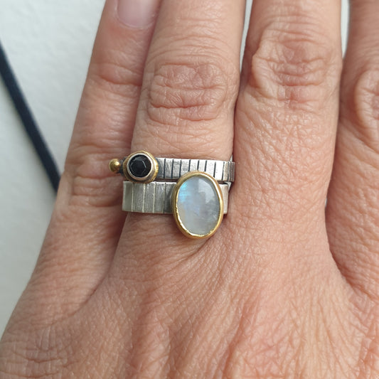 Crown prsten 2u1/ crni spinel mjesečev kamen