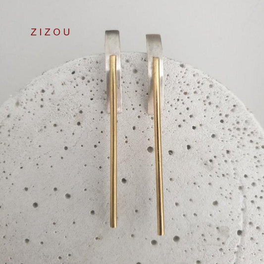 silver and brass stick modern earrings